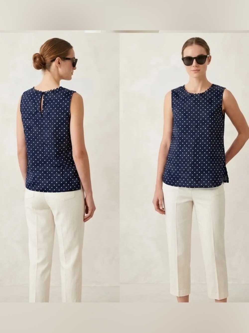 J Crew Sz 6 Polka dot Linen blend top Classic Preppy Business Casual